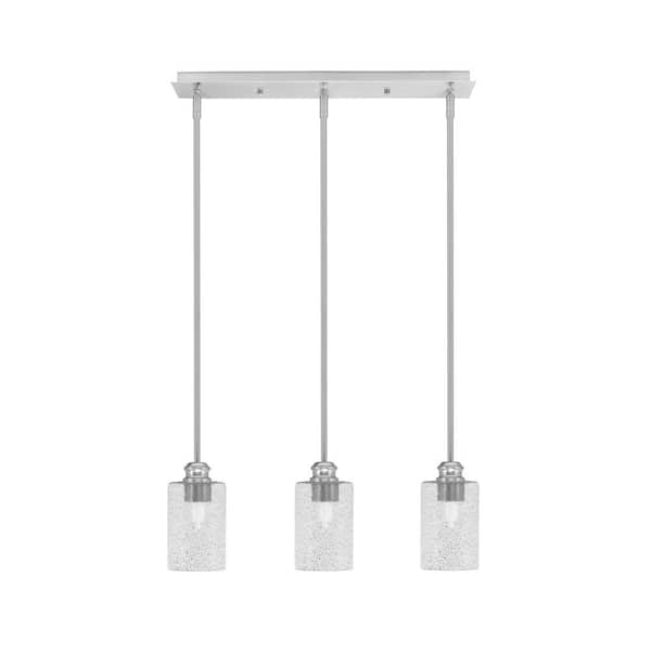 Unbranded Albany 60-Watt 3-Light Brushed Nickel Linear Pendant Light with Smoke Bubble Glass Shades and No Bulbs Included
