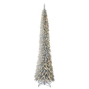 9 ft. Silver Pre-Lit LED Pencil Artificial Tinsel Christmas Tree with 250 Warm Lights