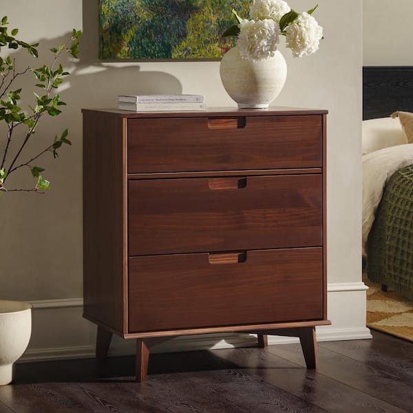 mixed material 3 drawer dresser medium brown Walker Edison Furniture Company Mid-Century Modern Walnut 3-Drawer 30 in. Chest of Drawers HD9985 size:6 sturdy MDF material ballerina dress for school Beach Dresses | Boho