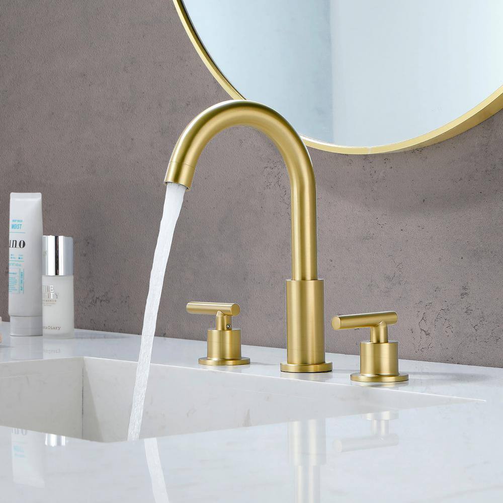 Brushed Gold 8-Inch Widespread Brass Bathroom Faucet with Double Handles