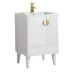 Venezian 24 in. W x 18.11 in. D x 33 in. H Bathroom Vanity Side Cabinet in White Matte with White Ceramic Top