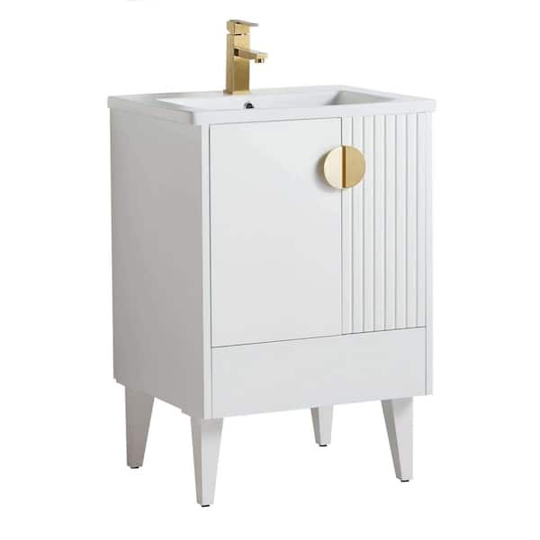 FINE FIXTURES Venezian 24 in. W x 18.11 in. D x 33 in. H Bathroom Vanity Side Cabinet in White Matte with White Ceramic Top