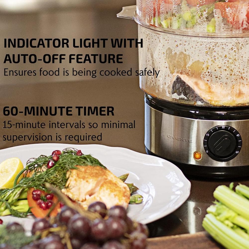 Silver 2-Tier Electric Food Steamer with Stainless Steel Base
