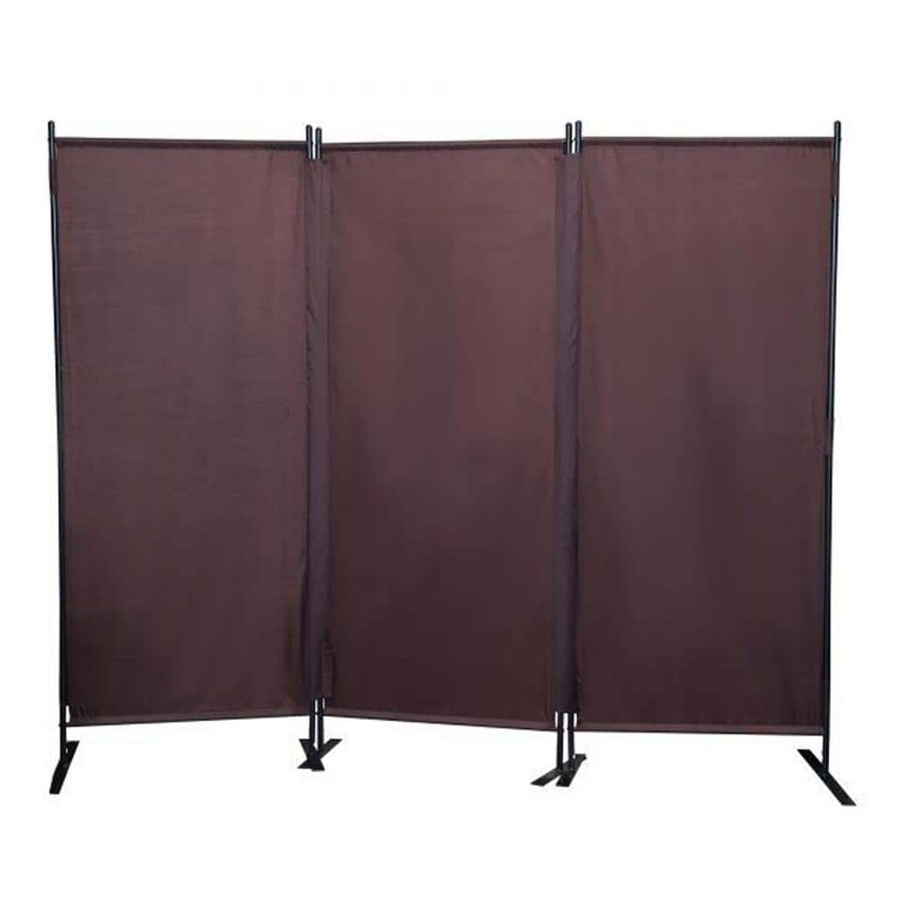 3-Panel Folding Privacy Screen w/Metal Standing, Portable Wall Partition 6 ft. Modern Room Divider, Brown