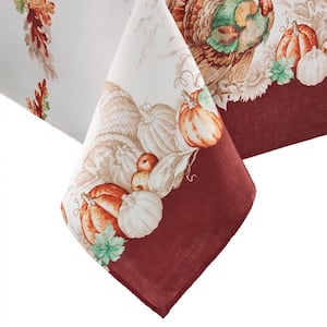 60 in. W x 120 in. L Multi Color Holiday Turkey Bordered Fall Tablecloth