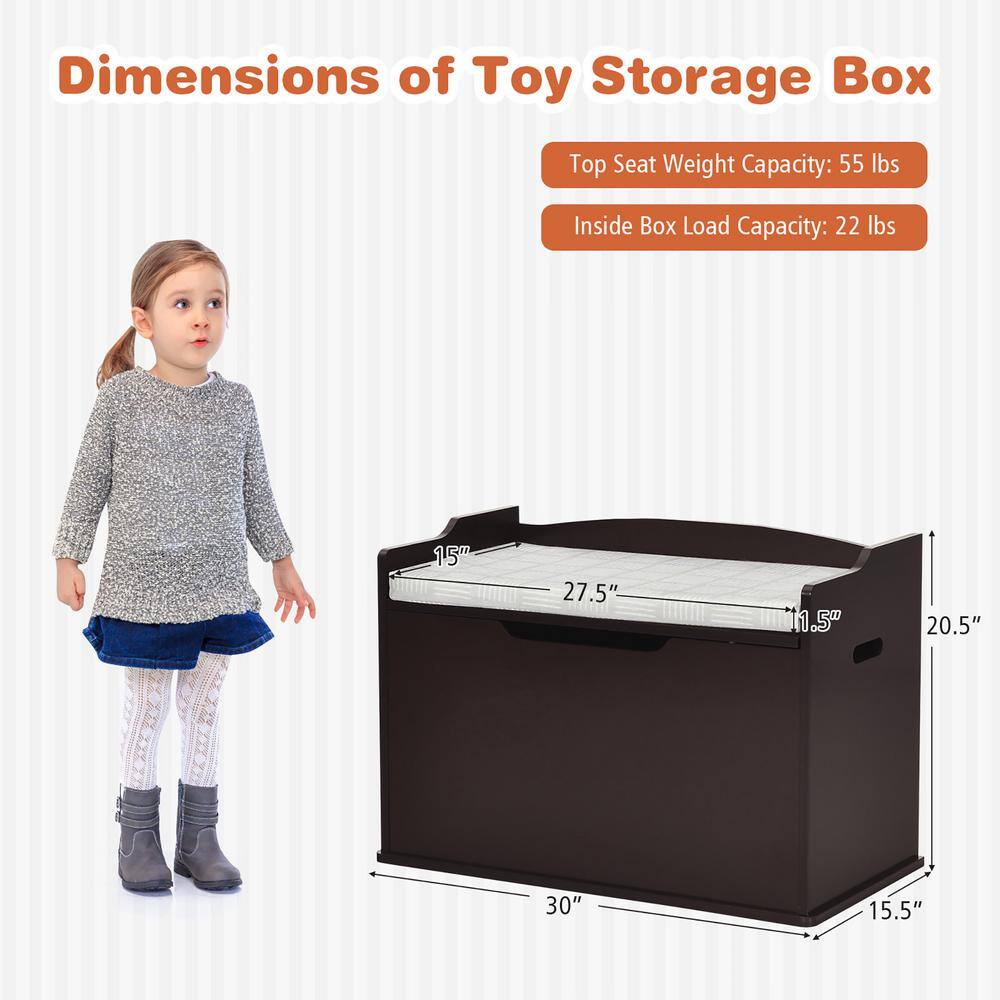 Brown MDF Flip-top Kids Toy Box with Cushion