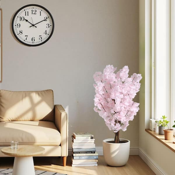 3.58 ft. Pink Artificial Cherry Blossom Tree with Faux Flowers and