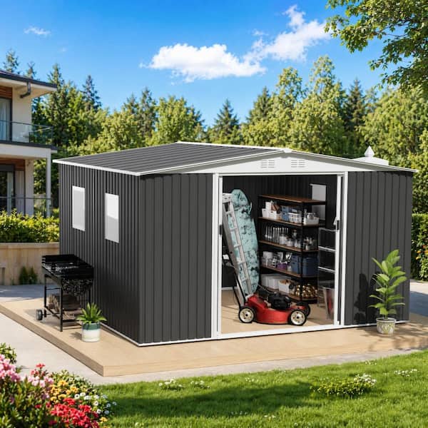 12 ft. W x 10 ft. D Metal Garden Storage Shed with 4 Windows and Sliding Door (119 sq. ft.)