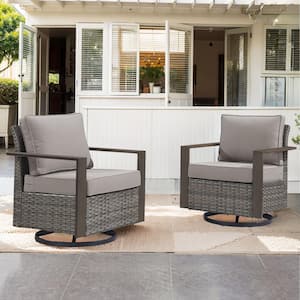 Allcot Gray Wicker Patio Swivel Chair Set Outdoor Rocking Chair with CushionGuard Gray Cushions (2-Pack）