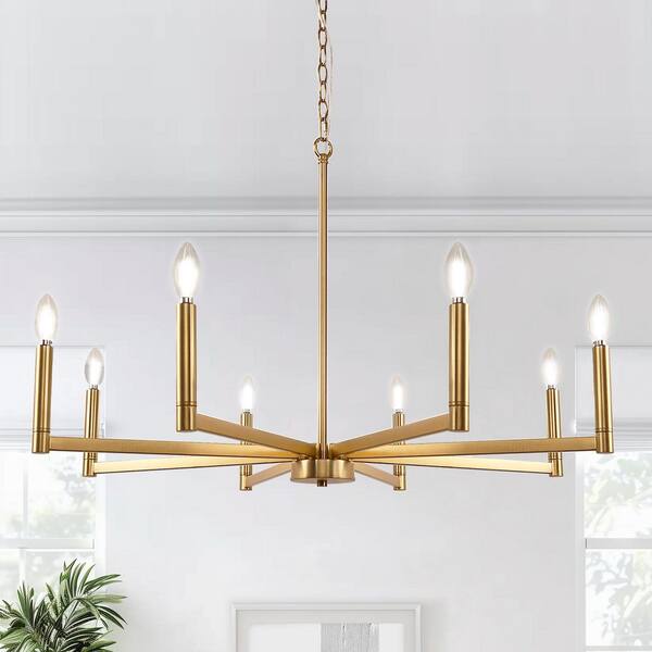 Briignite 8-Light Gold Metal Candle Chandelier with No Bulbs