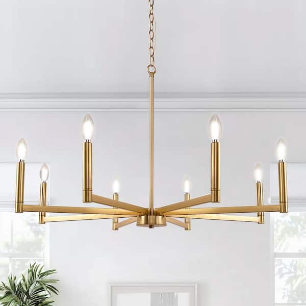 8-Light Gold Candle Empire Chandelier for Kitchen Island with No Bulbs Included
