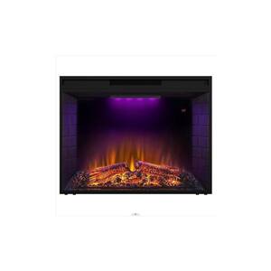 33 in. Black Electric Fireplace Insert with Thin Trim Adjustable Flame 3 Color Top Light