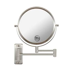 8 in. W x 8 in. H Small Round Magnifying 10X Wall Mount Bathroom Makeup Mirror in Nickel
