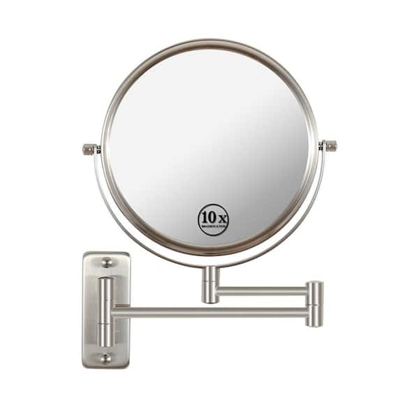 EAKYHOM 8 in. W x 8 in. H Small Round Magnifying 10X Wall Mount Bathroom Makeup Mirror in Nickel