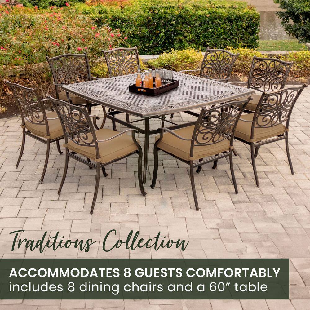 Bronze Aluminum 9-Piece Outdoor Dining Set with Natural Oat Cushions