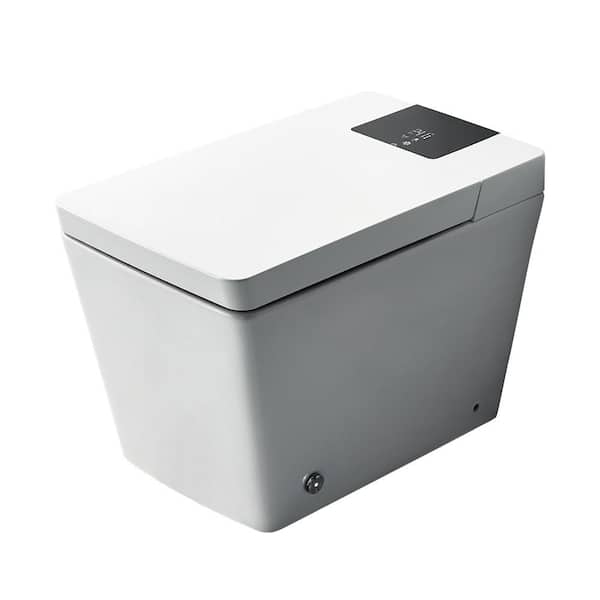 AD Elongated Smart Bidet Toilet 1.28 GPF in White with Auto Open/Close, Auto Flush, Heated Seat and Foot Sensor