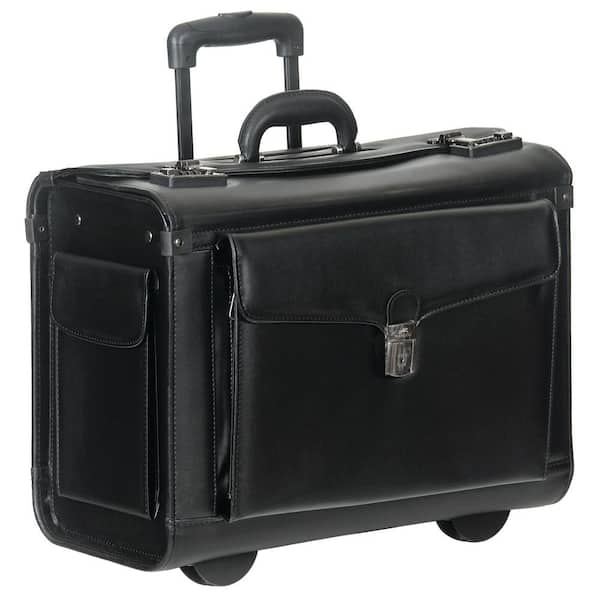 MANCINI Business Collection Black Simulated Leather Wheeled Catalog Case with Flap Pockets 19 in. W x 9 in. D x 15 in. H