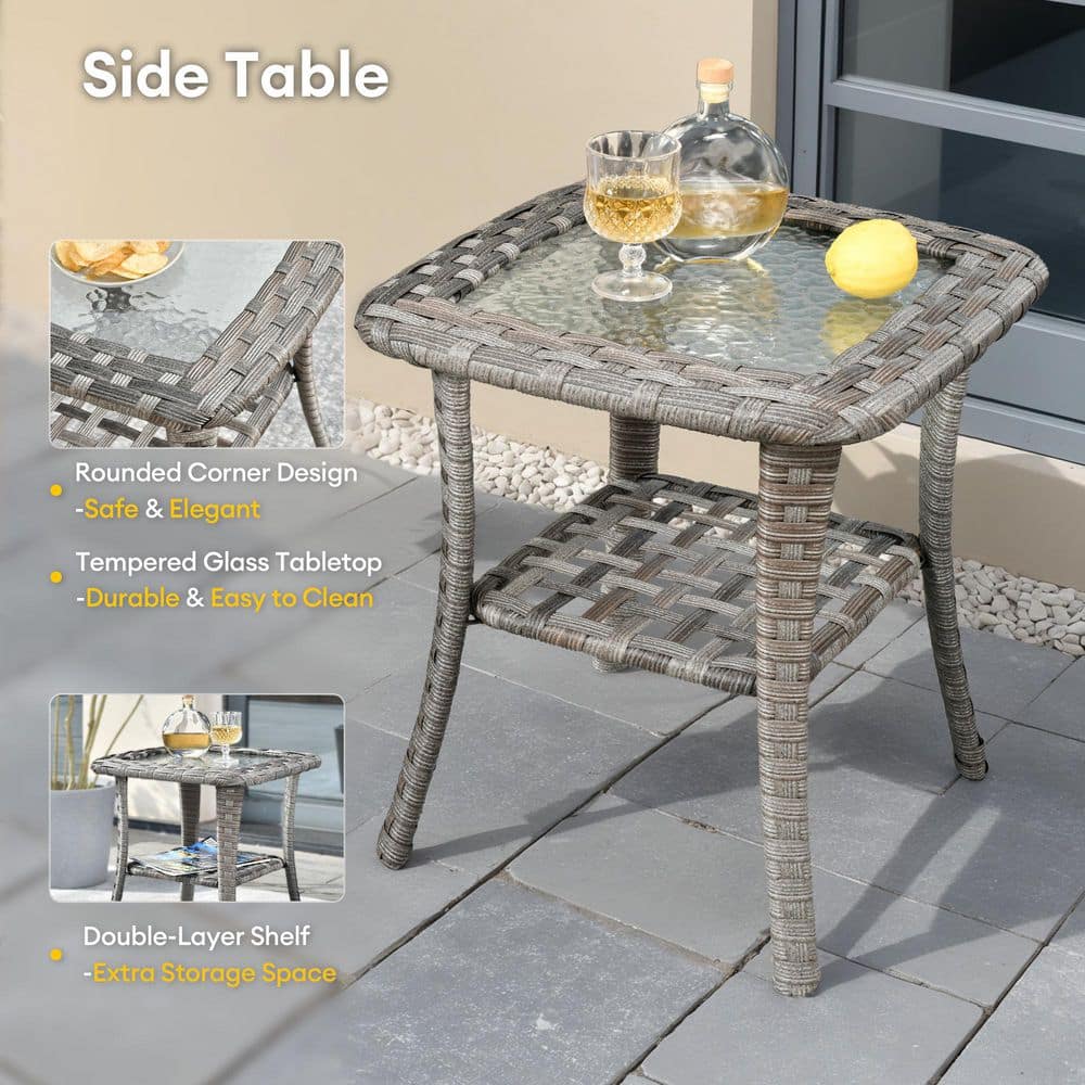 Gray 8-Piece Wicker Outdoor Sofa Set with Navy Cushions