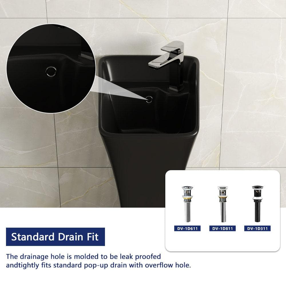 Black Ceramic Modern Pedestal Bathroom Sink with Overflow