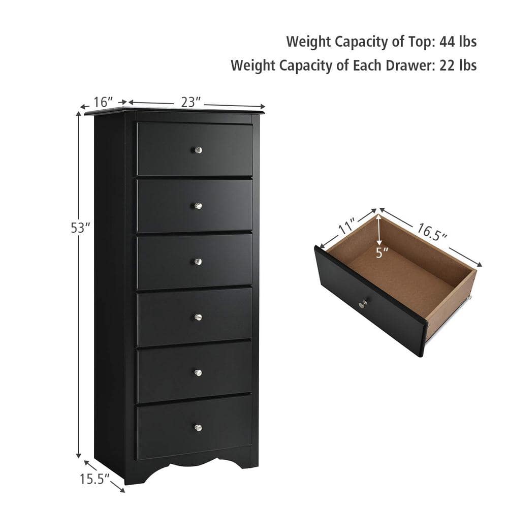 Black Vertical 6-Drawer MDF Storage Chest