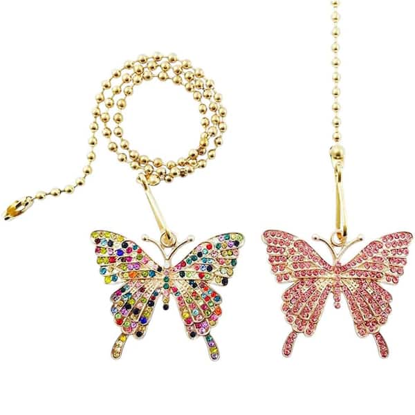 Butterfly Decorative Ceiling Fan Pull Chains with Connectors Pink and Assorted Color 2-Pack
