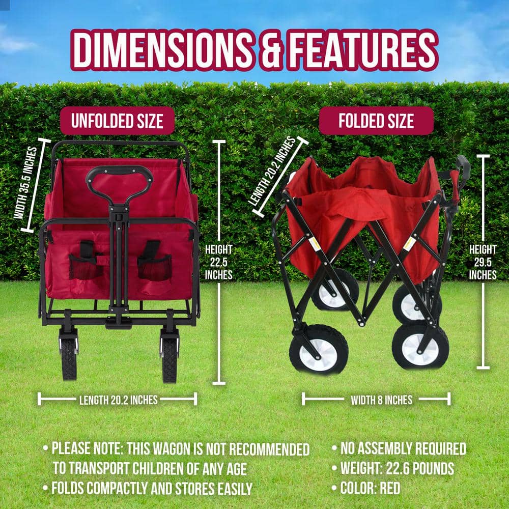 Red Steel Frame Collapsible Outdoor Utility Wagon