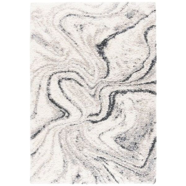 Fontana Shag 2 ft. x 3 ft. Ivory/Gray Marble Abstract Area Rug