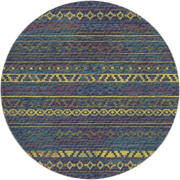 Dream Shag Premium Machine Washable Abstract ADS116 Multi 8 ft. x 8 ft. Round Rug