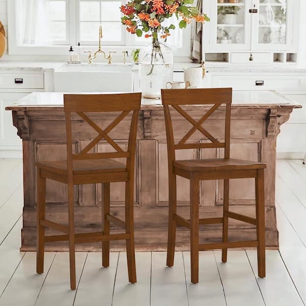 cozyman 24 in. Light Walnut Wood Bar Stool, Counter Chair (Set of 2)