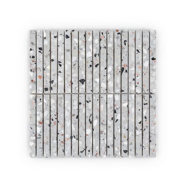 Desert Flutes Grey 12 in. x 12 in. Fluted Honed Terrazzo Mosaic Wall Tile (10 sq. ft. /Case)