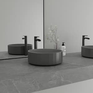 Concrete Stripes Design Round Bathroom Vessel Sink Art Basin in Black Earth with The Same Color Drainer