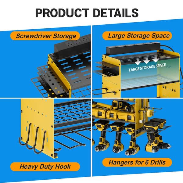 3 Layer Wall Mount Power Tool Organizer With Charging