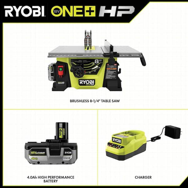 RYOBI PBLTS01K ONE+ HP 18V Brushless Cordless 8-1/4 in. Compact Portable Jobsite Table Saw Kit with (2) 4.0 Ah Batteries and Charger - 2
