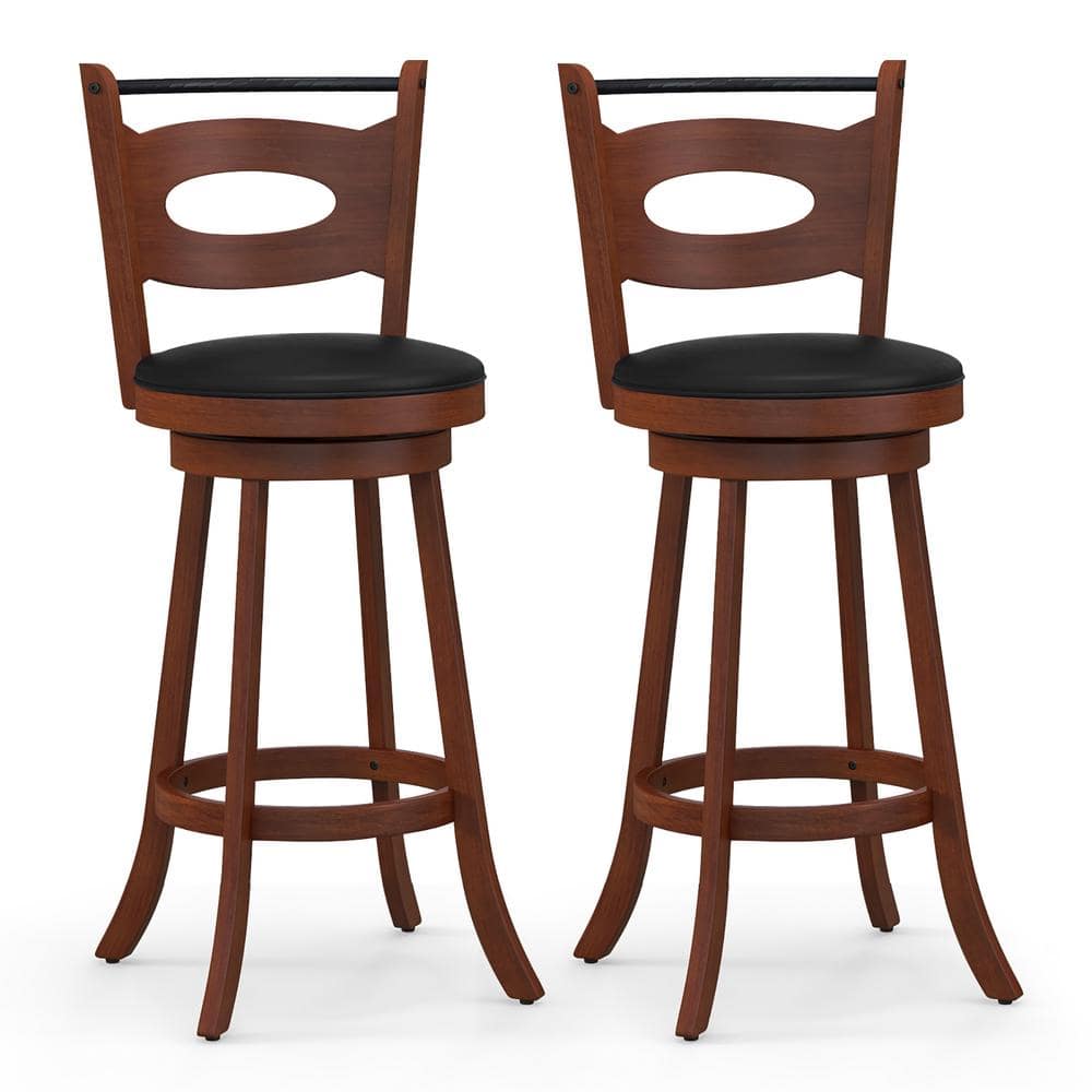 Costway Bar Stools 360-Degree Swivel Dining Chairs Solid Rubber Wood ...