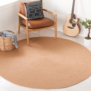 Braided Tan Doormat 3 ft. x 3 ft. Abstract Round Area Rug