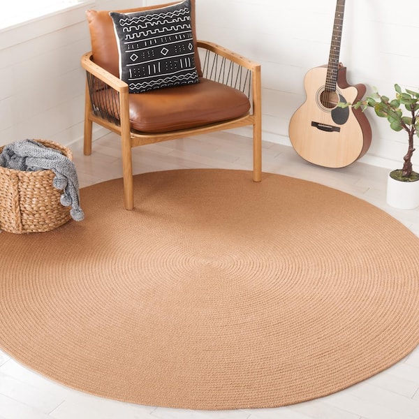 Braided Tan 6 ft. x 6 ft. Abstract Round Area Rug