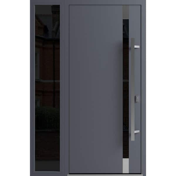 VDOMDOORS 1011 50 in. x 80 in. Left-hand/Inswing Sidelight Tinted Glass Grey Steel Prehung Front Door with Hardware