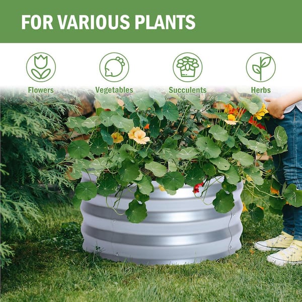 LuxenHome 24 in. Galvanized Metal Round Raised Garden Bed WHPL1269