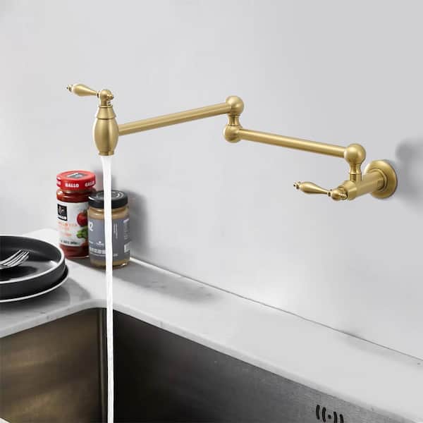 Traditional Wall Mounted Pot Filler with Soild Brass in Brushed Gold