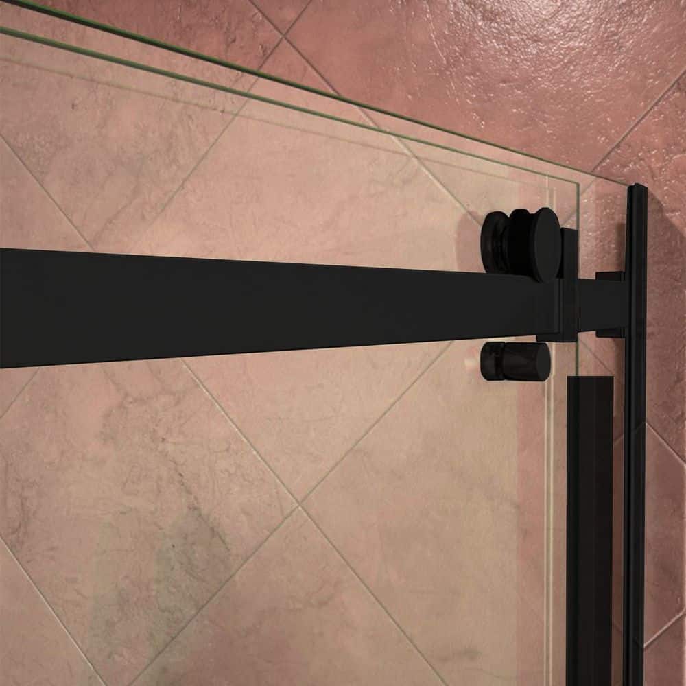 Matte Black Frameless Double Sliding Shower Door with Clear Tempered Glass