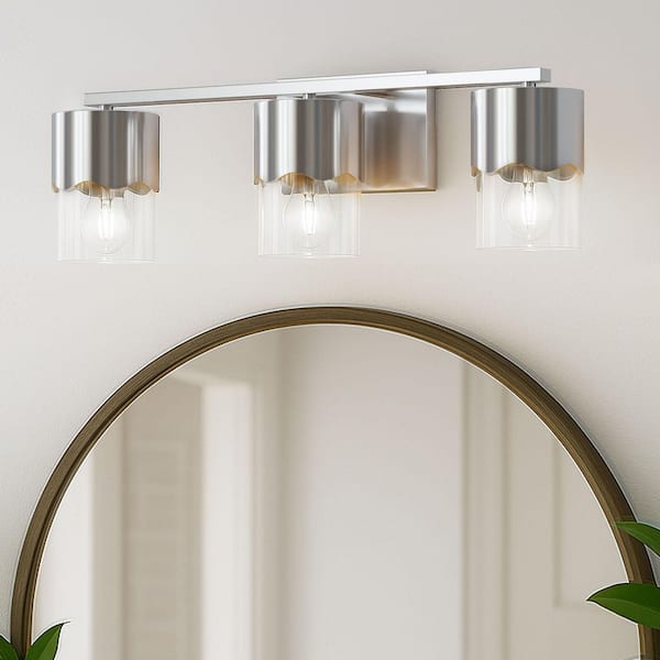Austin 24 in. Modern 3-Light Electroplating Satin Nickel Vanity Light with Clear Glass Shades