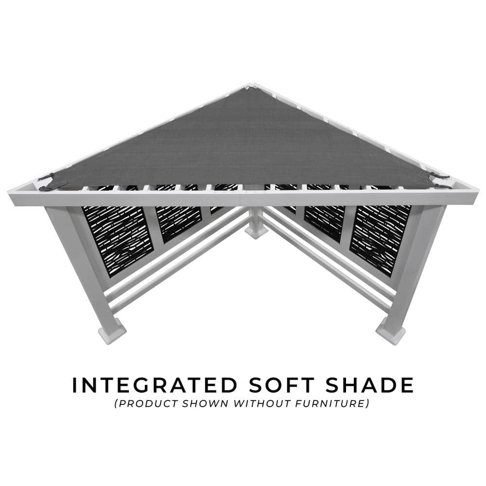 Ridgedale White Steel Cabana Pergola with Pumice Cushioned Seating