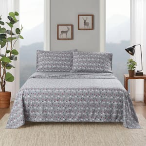 Cotton Flannel 3-Piece Grey Ski Jump Cotton Twin Sheet Set