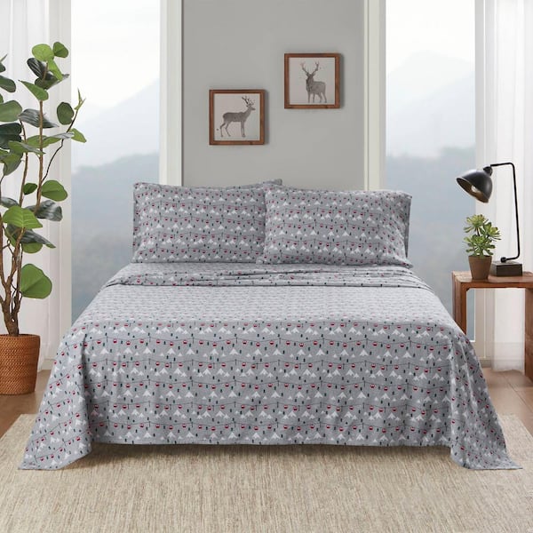 Woolrich Cotton Flannel 3-Piece Grey Ski Jump Cotton Twin Sheet Set