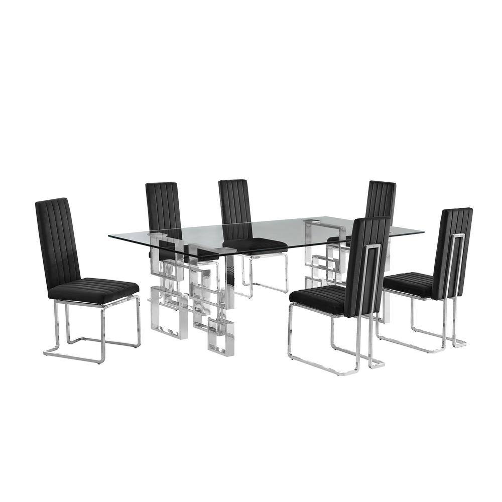 Best Quality Furniture Dominga 7Piece Rectangular 95 in. L Glass Top