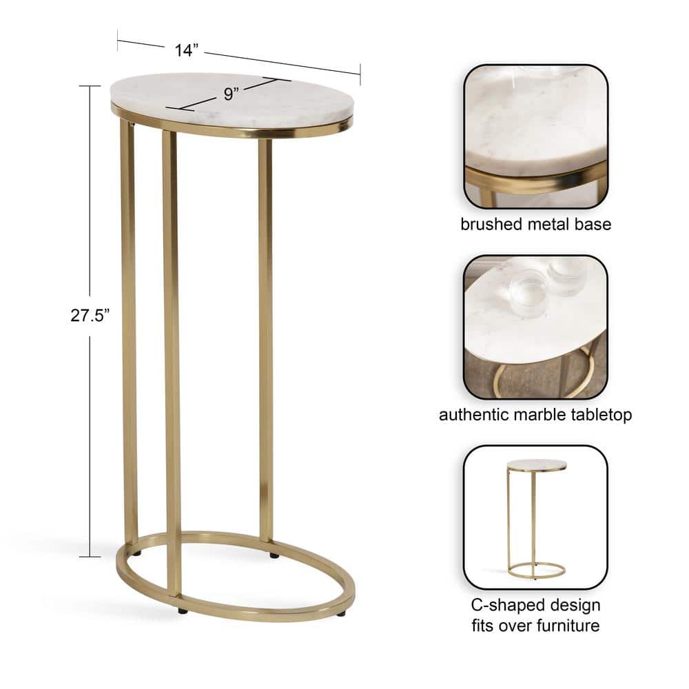 Gold Oval Marble Top C-Shaped Side Table