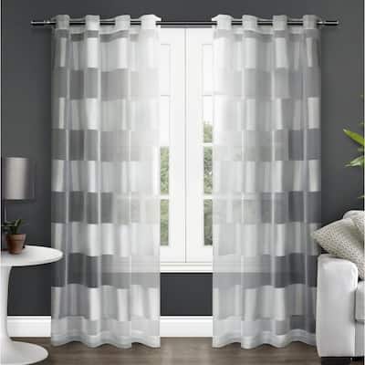 Navaro Winter White Stripe Polyester 50 in. W x 96 in. L Grommet Top Sheer Curtain Panel (Set of 2)