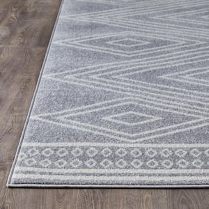 Kissandrah Bayrend Gray 9 ft. 10 in. x 12 ft. 10 in. Geometric Polypropylene Area Rug