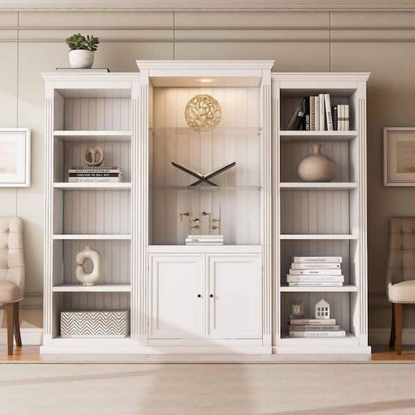White 78.75 in. Accent Cabinet, Display Cabinet with 5-Colors Dimmable Ceiling Light, Storage and Doors