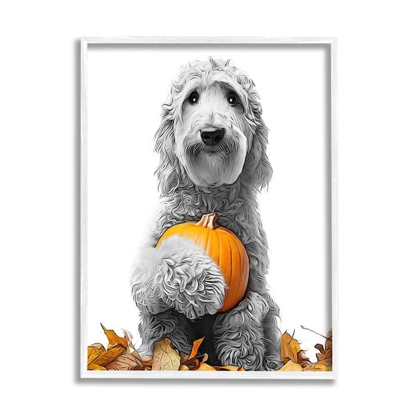 Stupell Industries Dog and Autumn Leaves by Annalisa Latella 1 Piece Framed Graphic Print Animal Poster Art Print 30 in. x 24 in.